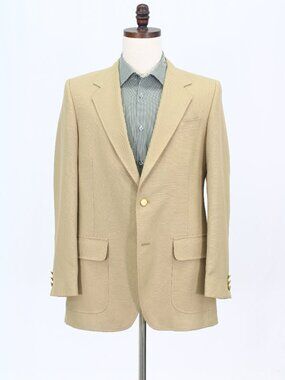 Vintage 1970s 42L Beige Blazer Sport Coat Jacket 2-Button Solid W655